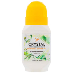 Crystal Essence déodorant minéral roll-on camomille et thé vert, douceur naturelle et fraîcheur durable