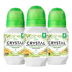 Crystal Essence déodorant minéral roll-on vanille jasmin, lot triple pratique.