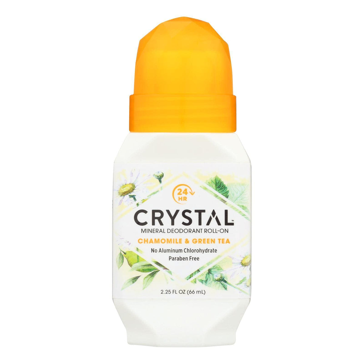 Crystal Essence Déodorant Roll-On Camomille et Thé Vert, protection naturelle sans résidu