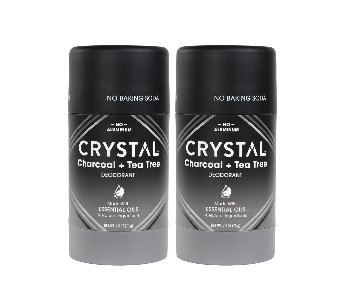Crystal Essence Charbon Arbre à Thé déodorant magnésium pack deux, invisible sur peau.