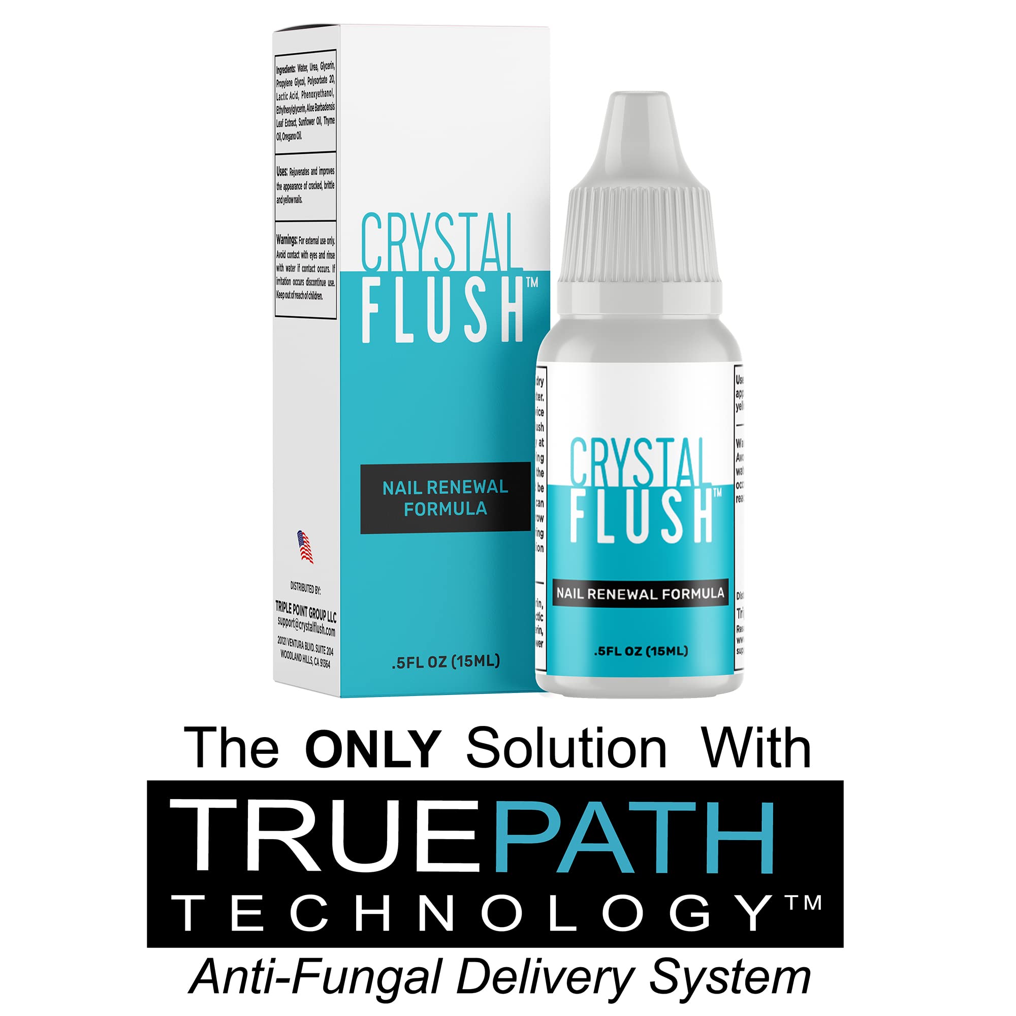 Crystal Flush – Gouttes appliquées matin et soir pour ongles endommagés.