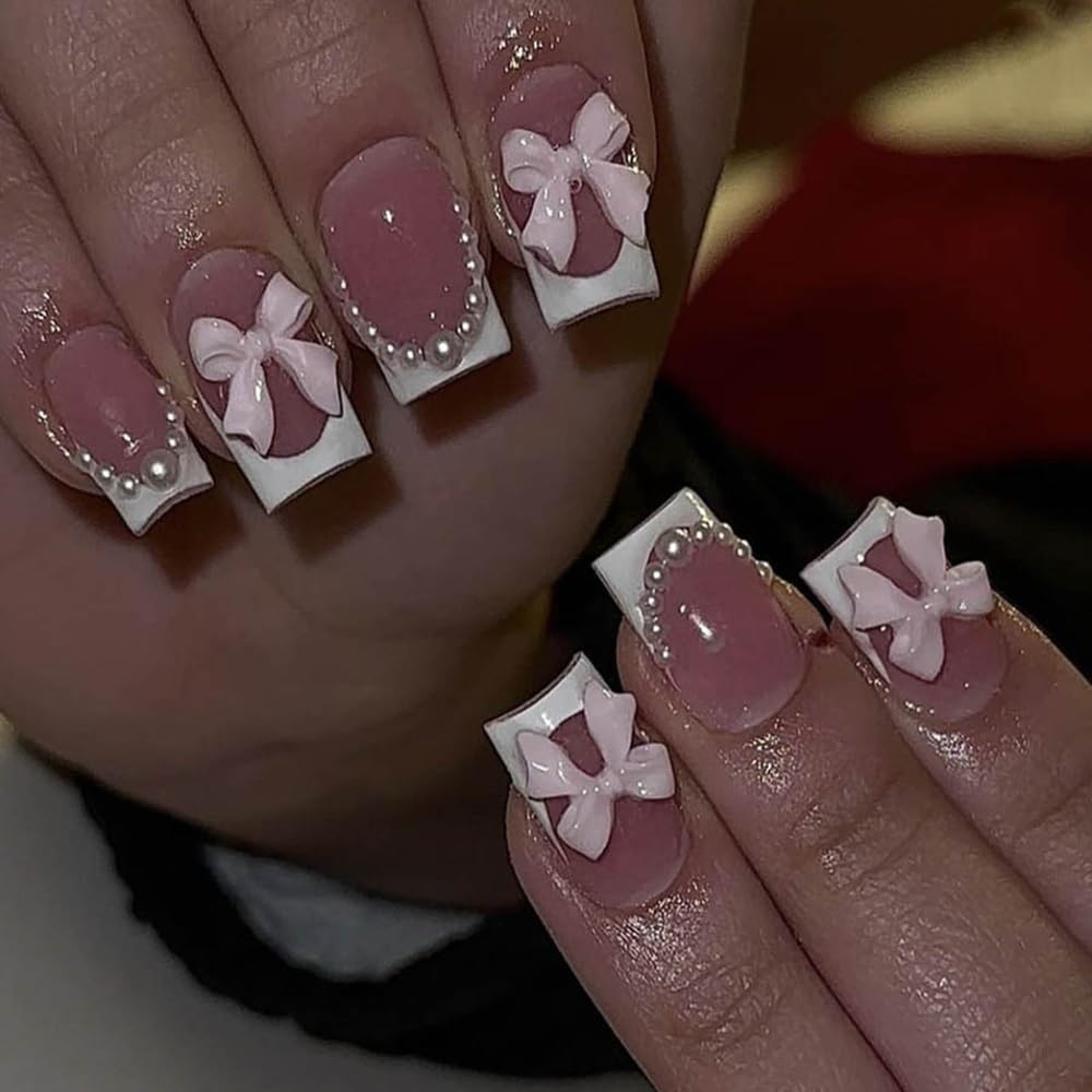 CTTHNBD onglets carres bout-blanc perles noeud, look chic
