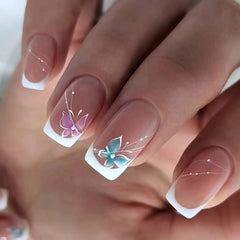 CTTHNBD ongles carres pointe francaise fleurs, look chic et tendance.