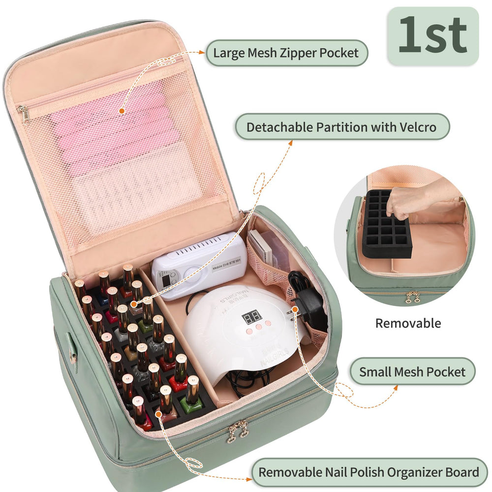 Intérieur du CUBETASTIC vert avec 21 emplacements pour vernis et rangement clair