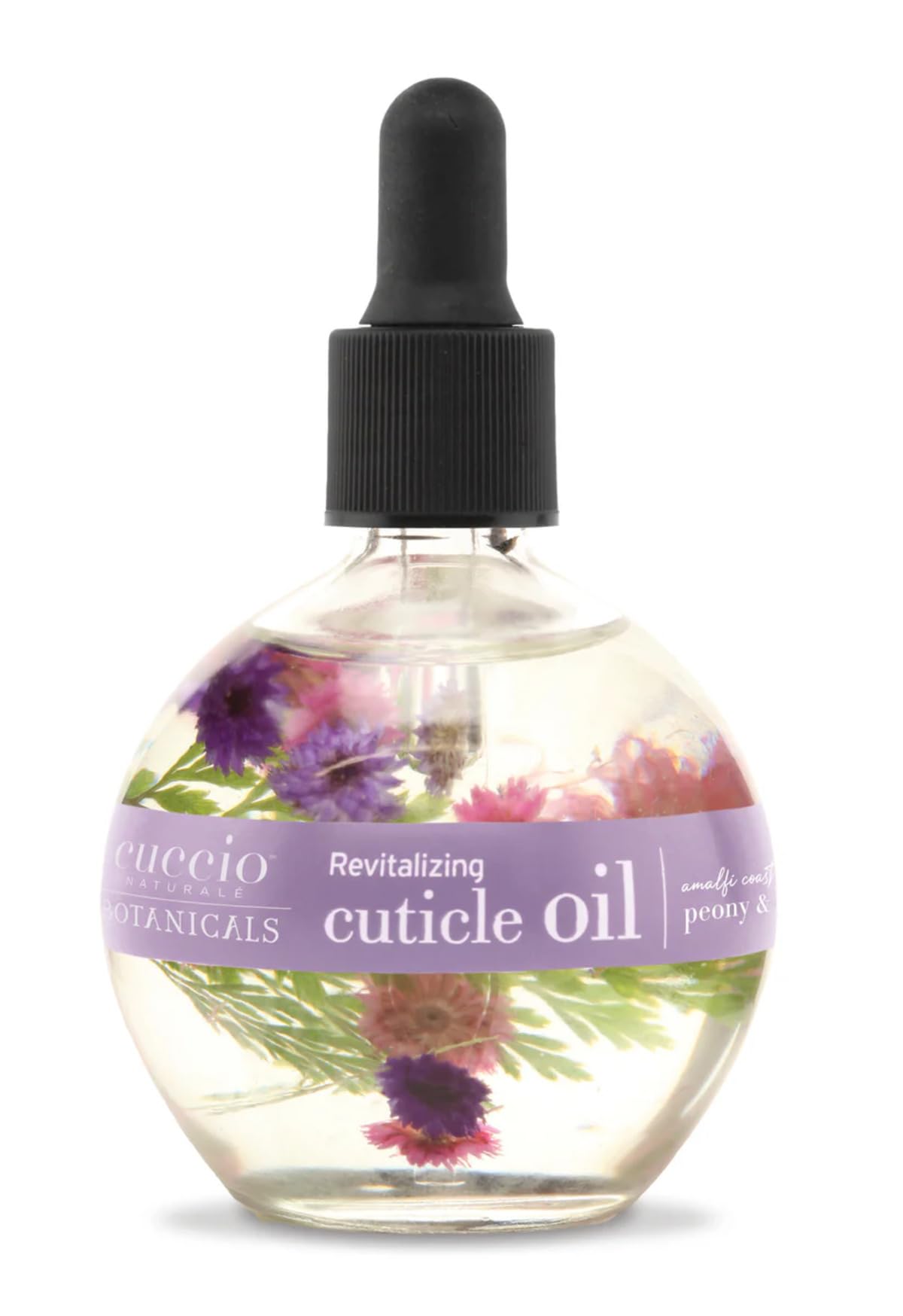 Cuccio Amalfi Garden bouteille pétales violet, hydratation rapide des cuticules