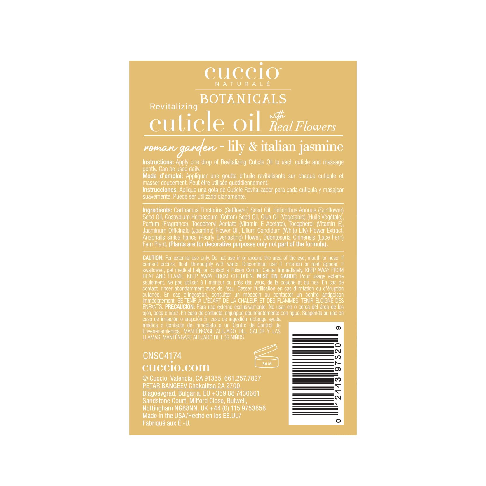 Emballage élégant et clair Cuccio, prêt pour offrir ou exposer sur la coiffeuse.