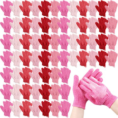 Gants exfoliants Cuffbow double-face rose ensemble prêts pour exfolier tout le corps