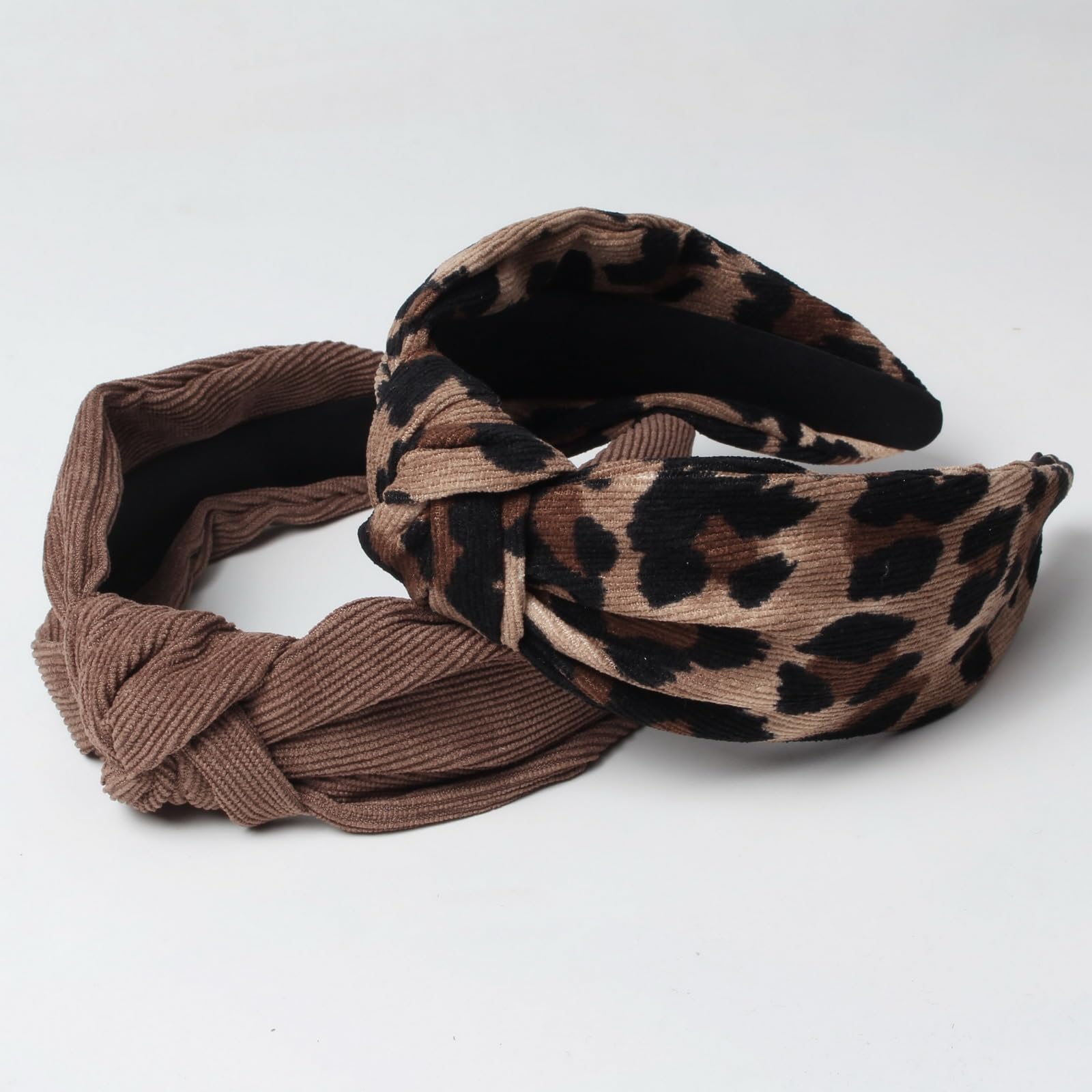 Cuizhiyu bandeau noeud imprimé leopard et corduroy touche wild chic.