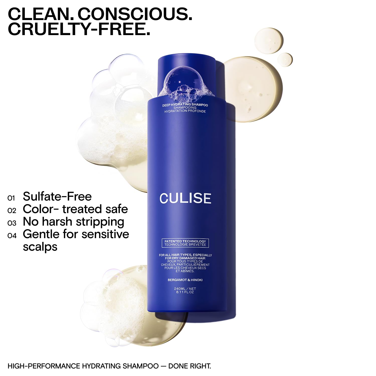 CULISE shampooing riz et hyaluronique hydrate durablement les cheveux.