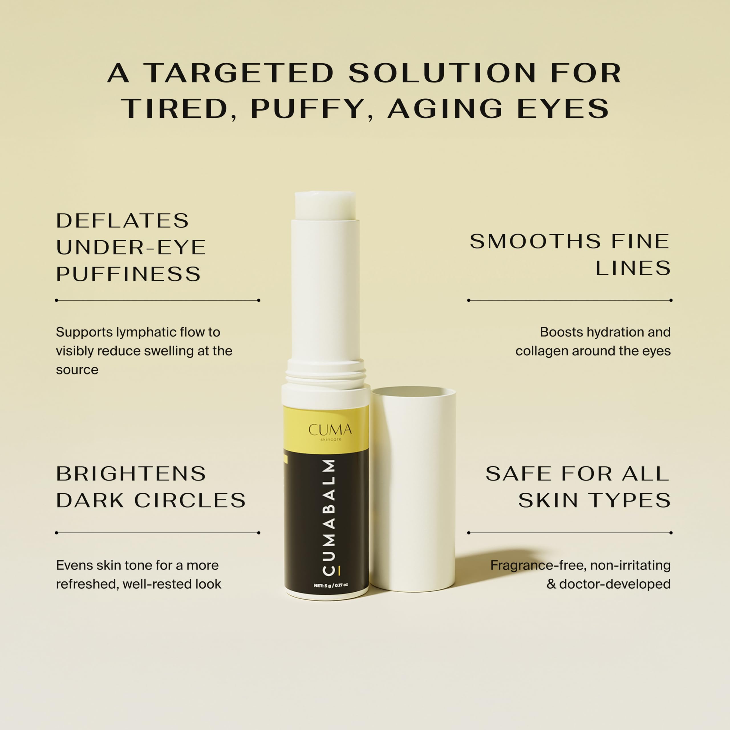 CumaBalm – Yeux, acide hyaluronique pour hydratation sans film gras.