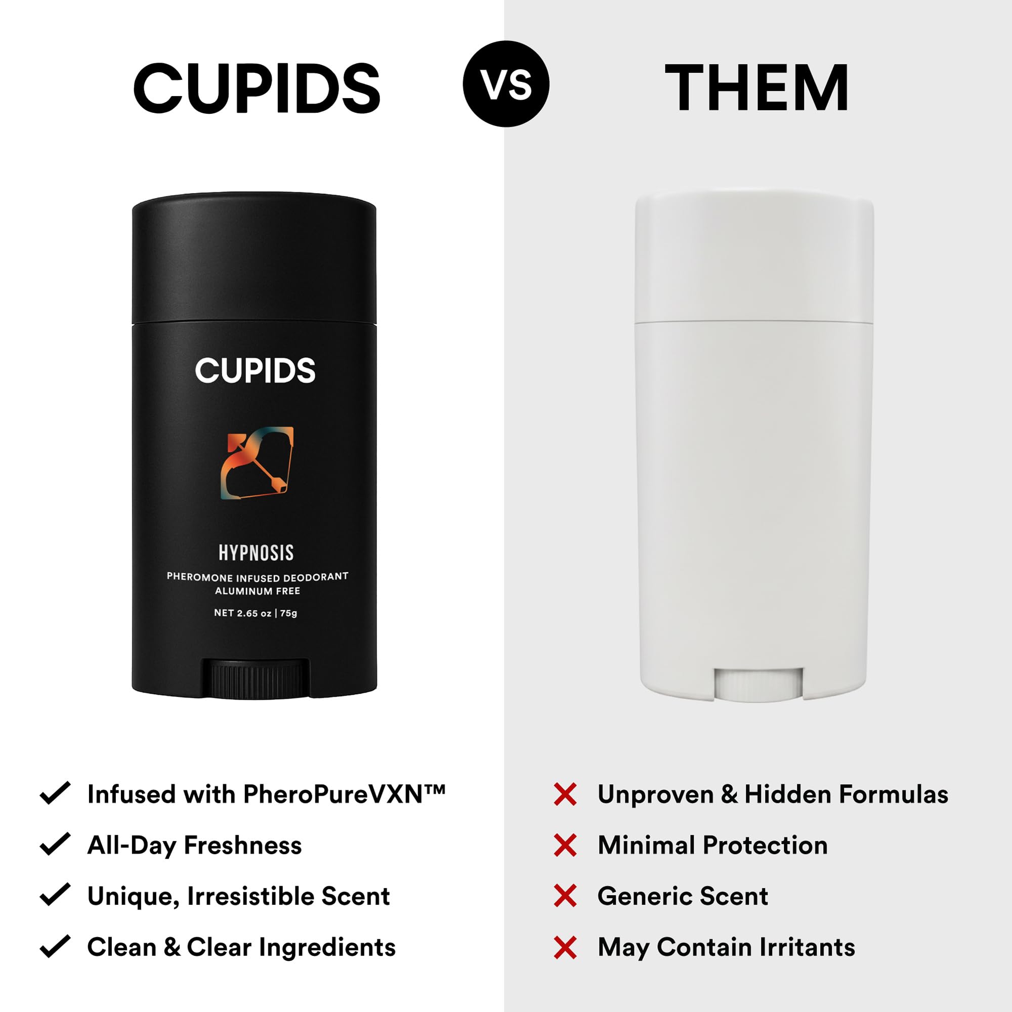 Cupids Hypnosis Déodorant, parfum vanille-ember masculin, subtil et agréable