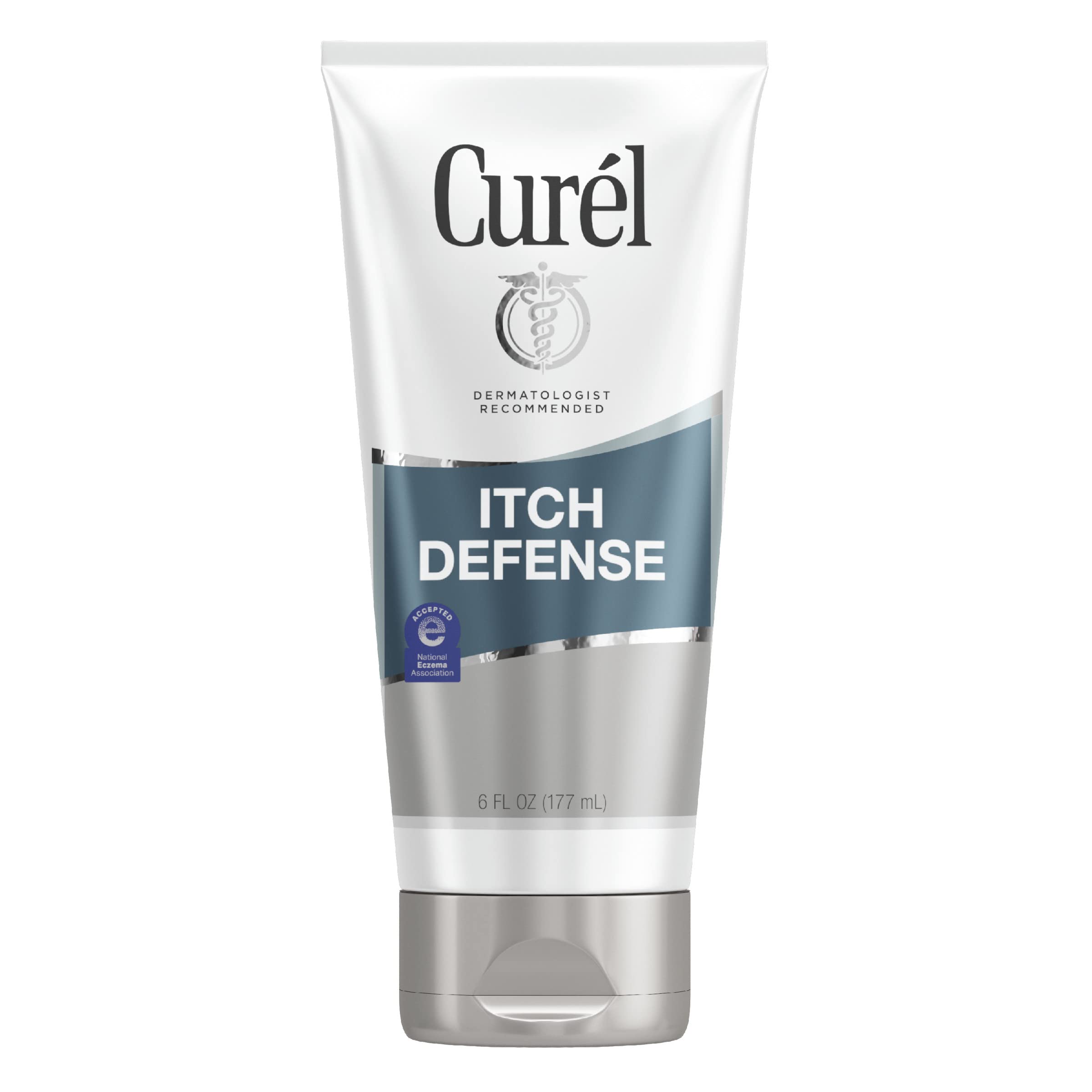 Curél Itch Defense – bouteille 6oz, hydratation apaisante pour peau sèche.