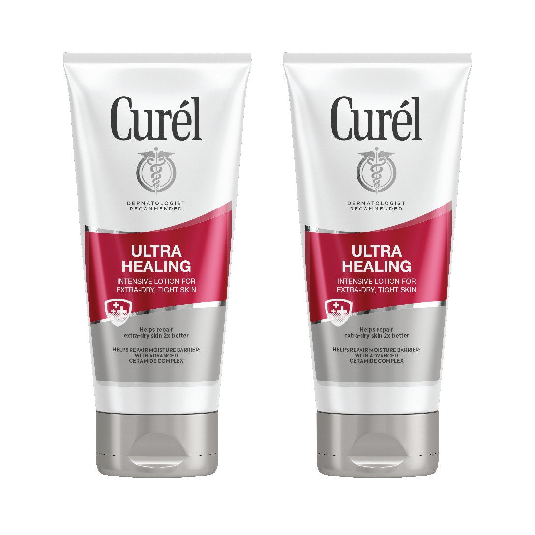 Curél Ultra Healing, bouteille double en vedette, hydratation durable.