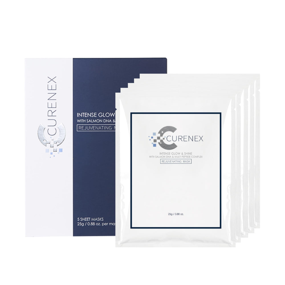 CURENEX Rejuvenating Salmon DNA Mask packaging close-up emphasizes premium hydration potential