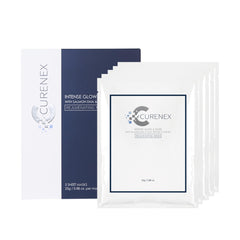 CURENEX Rejuvenating Salmon DNA Mask packaging close-up emphasizes premium hydration potential