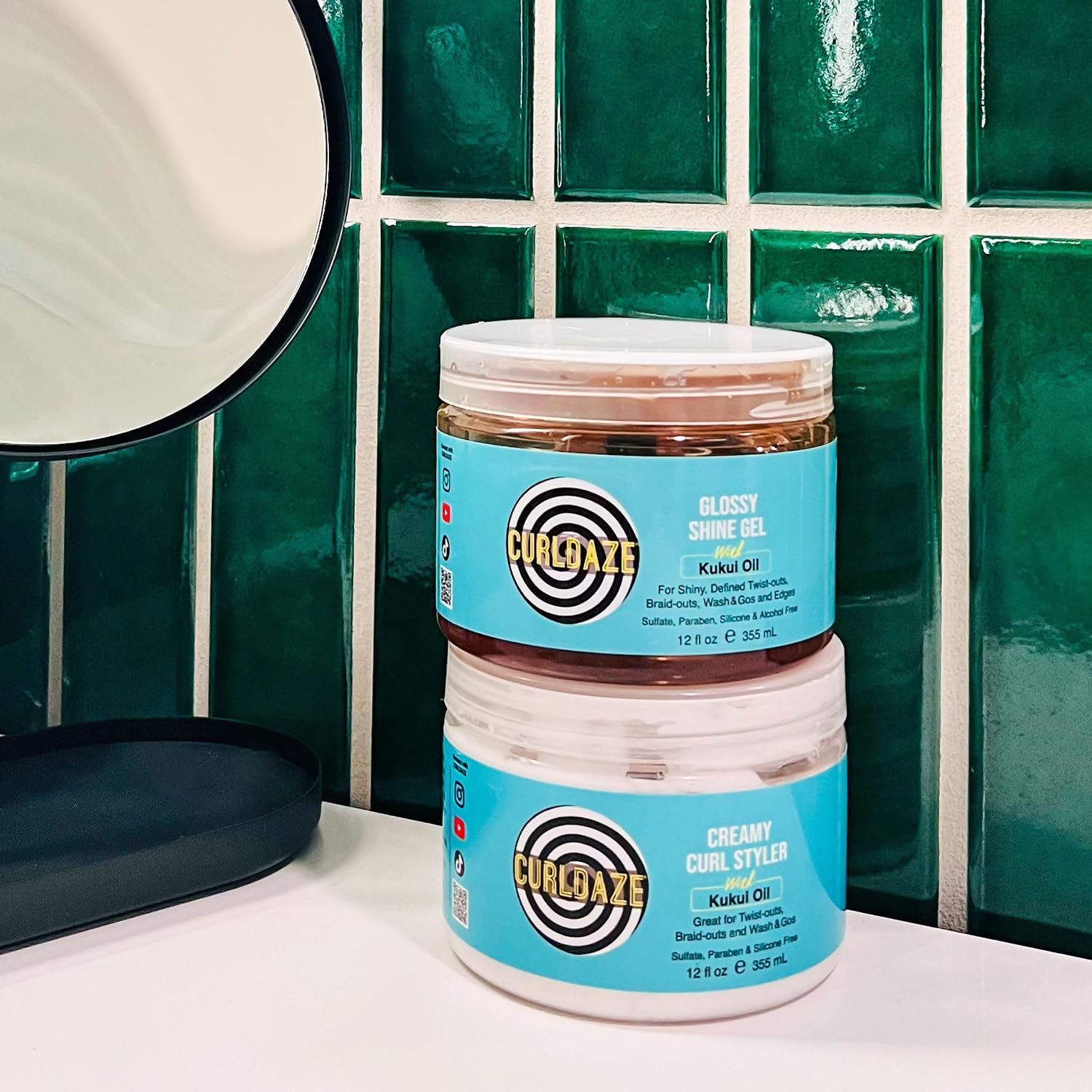 Braid-out texture enhanced by Curldaze Glossy Shine Gel with gentle hold
