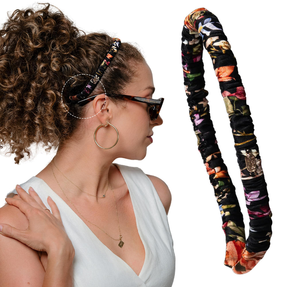 Curlfriend Collective Midnight Blooms Bandeau en soie 100% Mulberry, douceur pour cheveux bouclés.