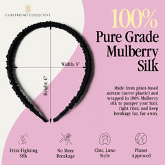 Bande de tête anti-glisse Curlfriend Onyx, largeur généreuse et stabilité.