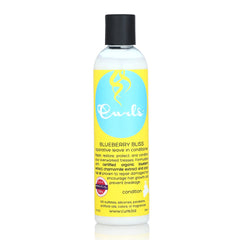 Soin sans rinage Blueberry Bliss de Curls, bouteille prête à réparer et hydrater les boucles.