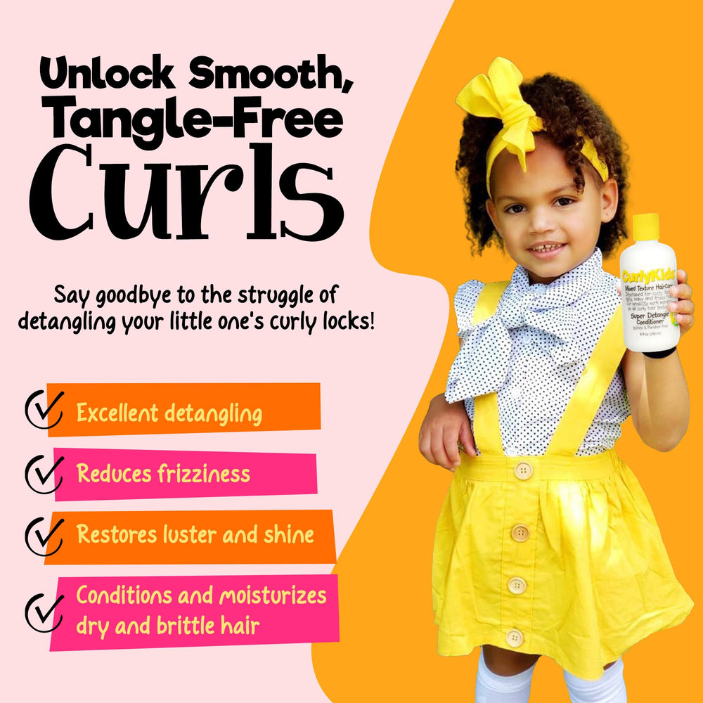 CurlyKids Démêlant utilisation en bouteille pour cheveux des enfants plus souples.