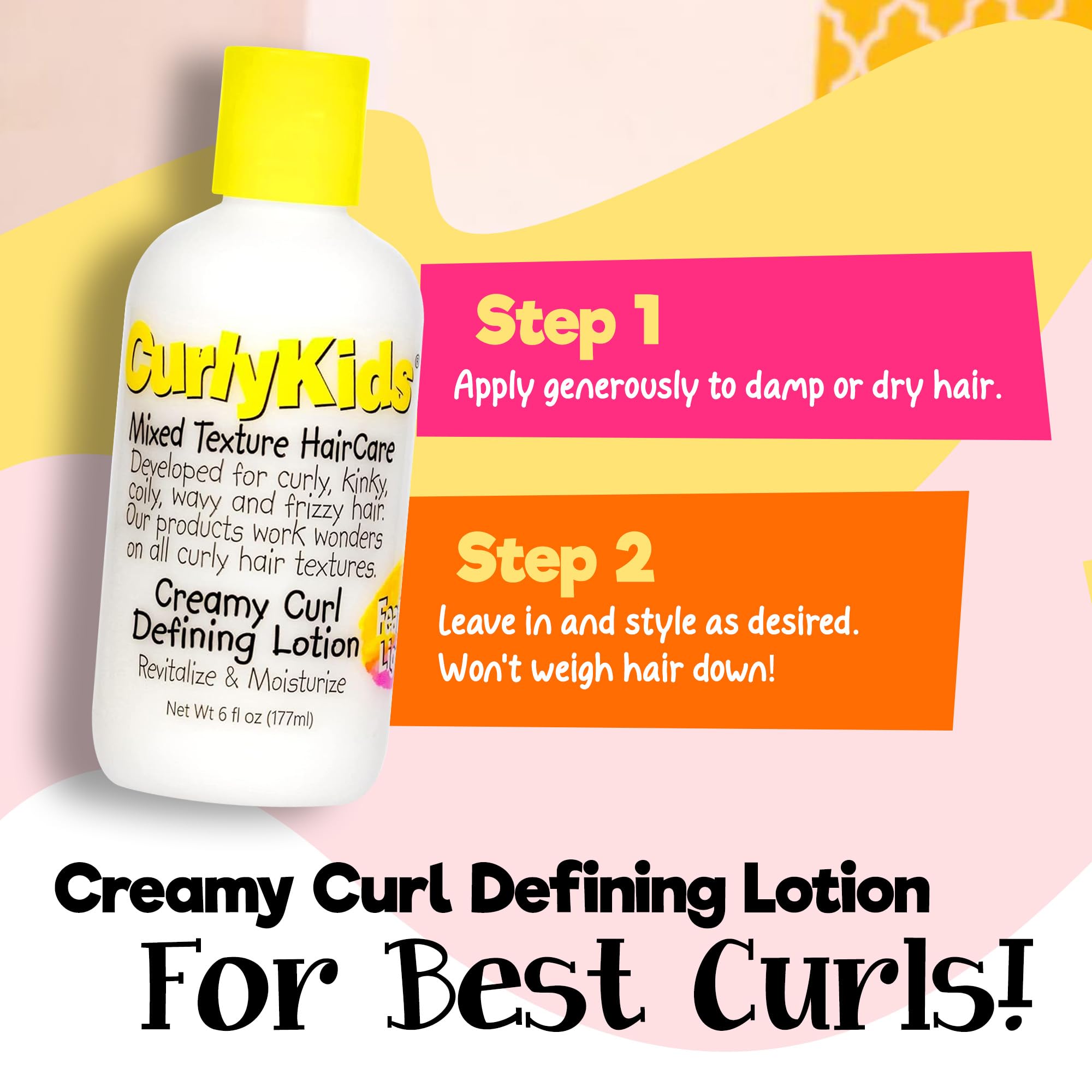 CurlyKids Lotion définition durable des boucles au fil de la journée.