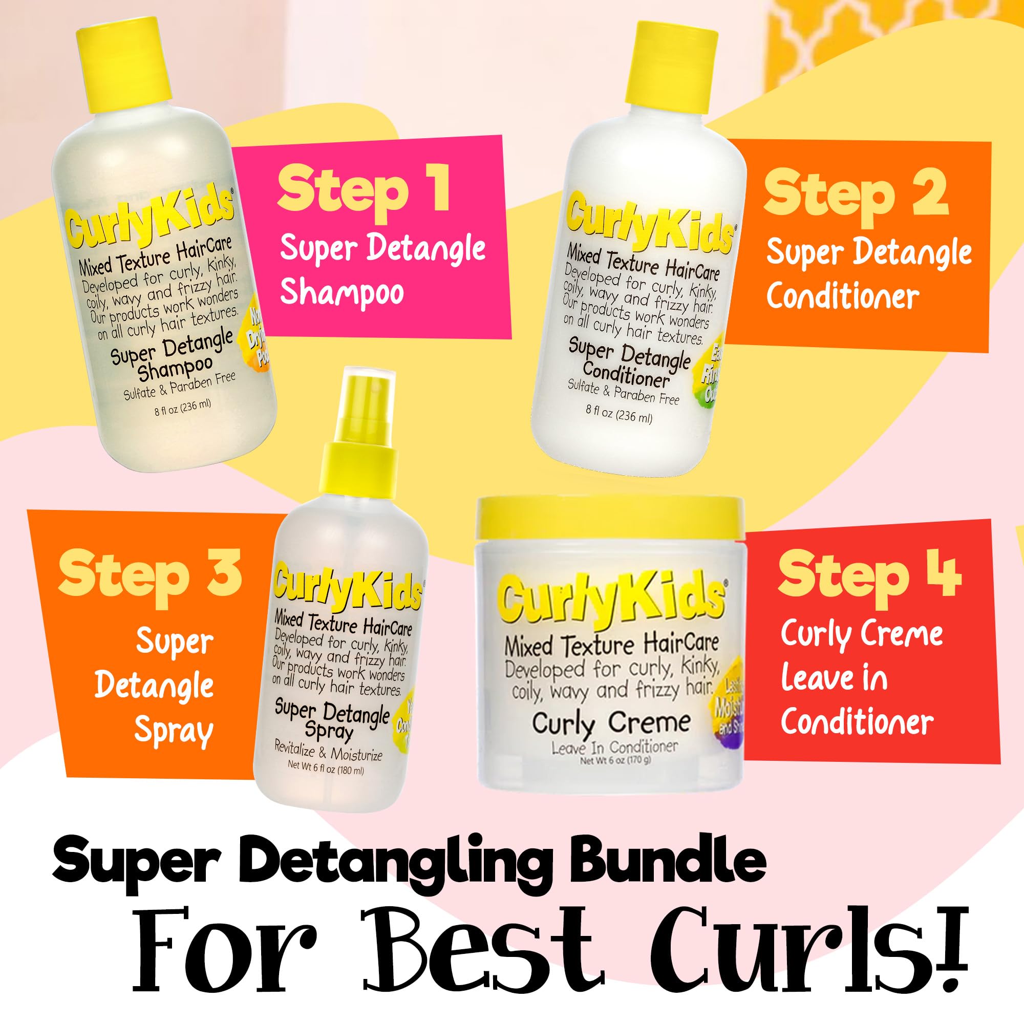 CurlyKids routine journalière: produit adaptés pour les cheveux frisés et bouclés.