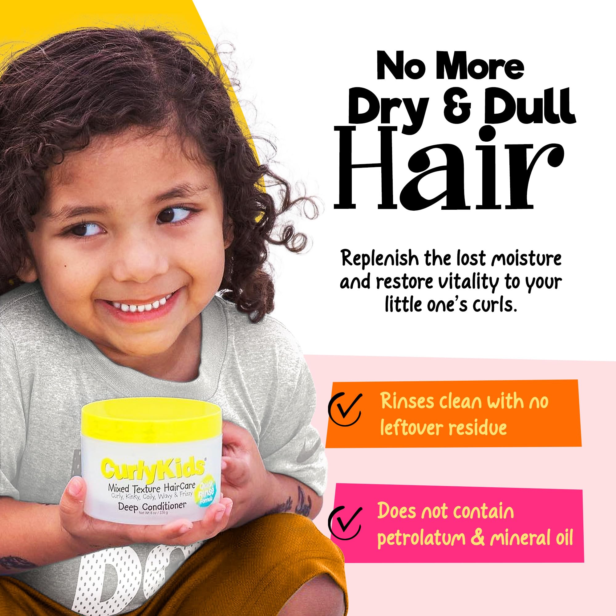CurlyKids texture légère hydratante pour cheveux des enfants.