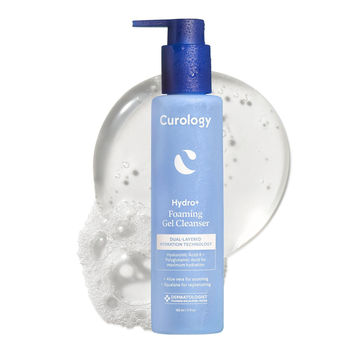 Curology Hydro+ Gel Moussant Visage – bouteille visible, nettoie sans tiraillement tout en hydratant.