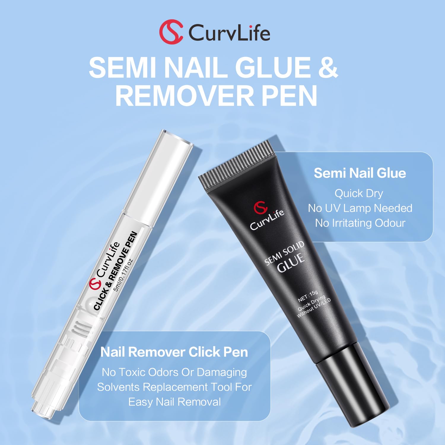 Curvlife applicateur précis, délivre 1–2 gouttes pour un retrait contrôlé.