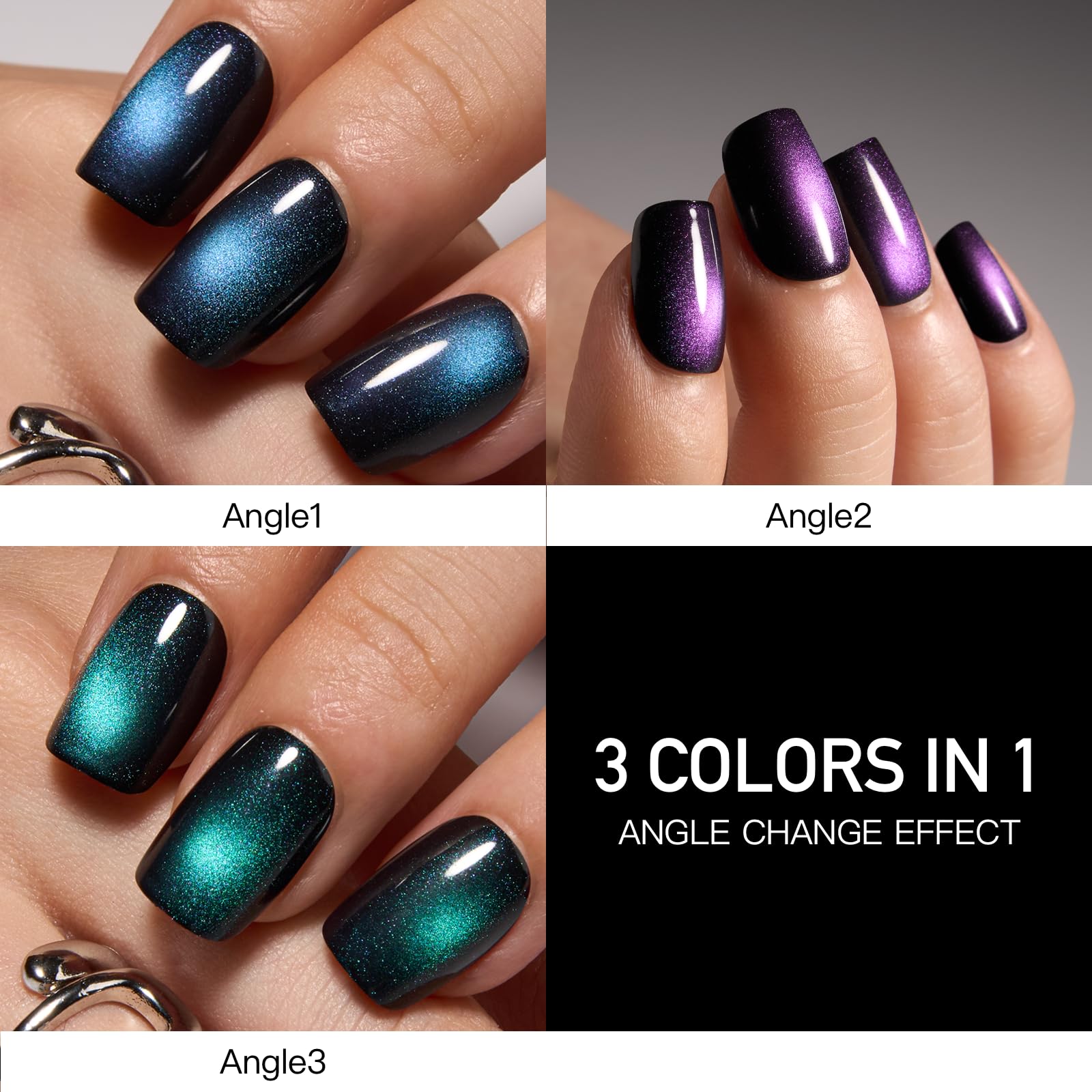 CurvLife Curvlifie ongles œil de chat, 3 angles, style court carré.