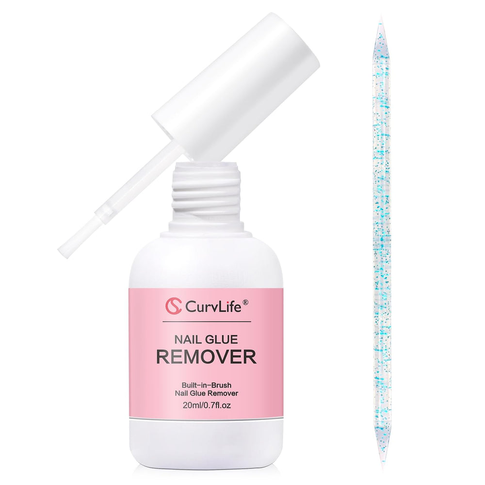 CurvLife dissolvant colle ongles pinceau intégré 20ml, retrait rapide et simple.