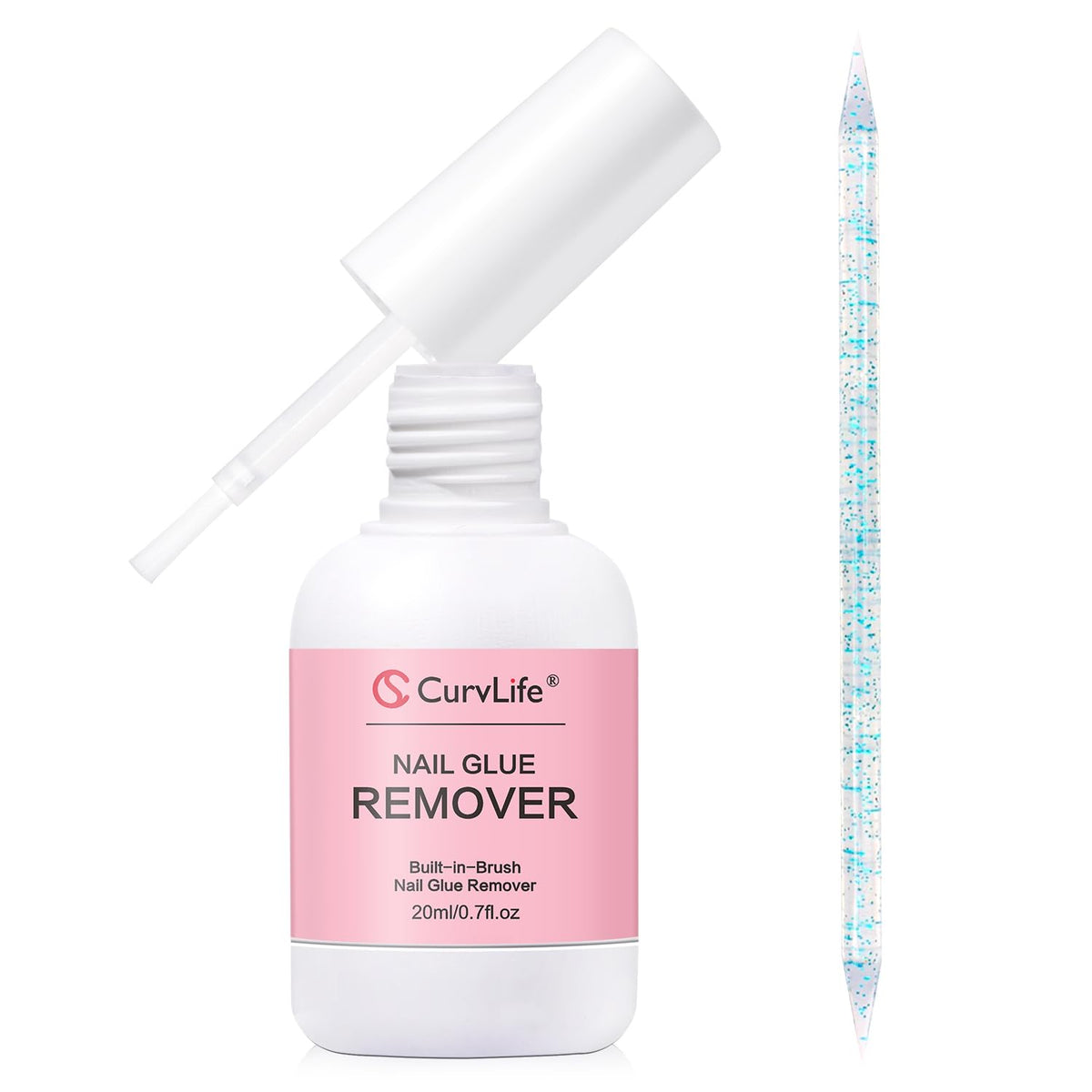 CurvLife dissolvant colle ongles pinceau intégré 20ml, retrait rapide et simple.