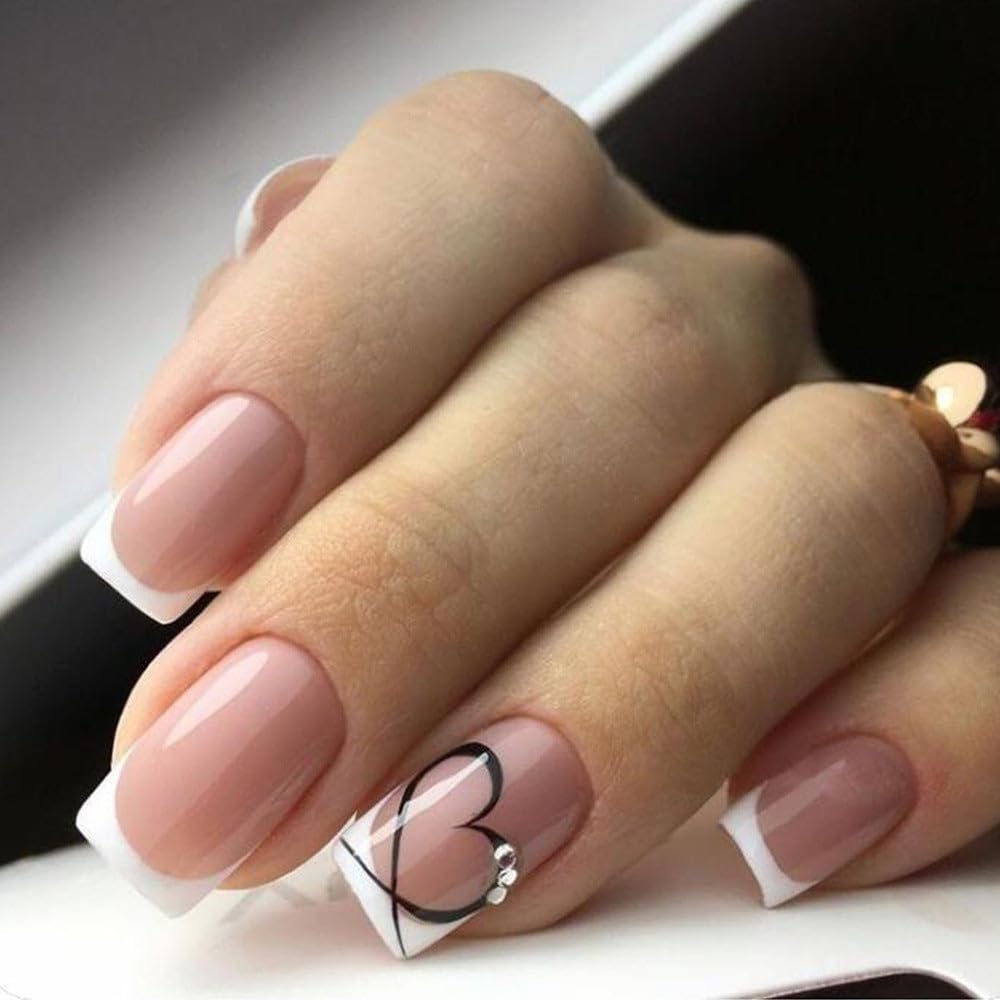 Curvlife ongles à pointe française : finition gel durable pour une manucure rapide et élégante.
