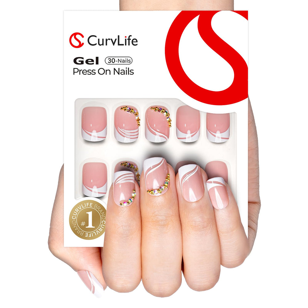 CurvLife onglets à poser avec strass blancs, allure élégante.