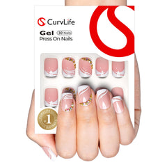 CurvLife onglets à poser avec strass blancs, allure élégante.