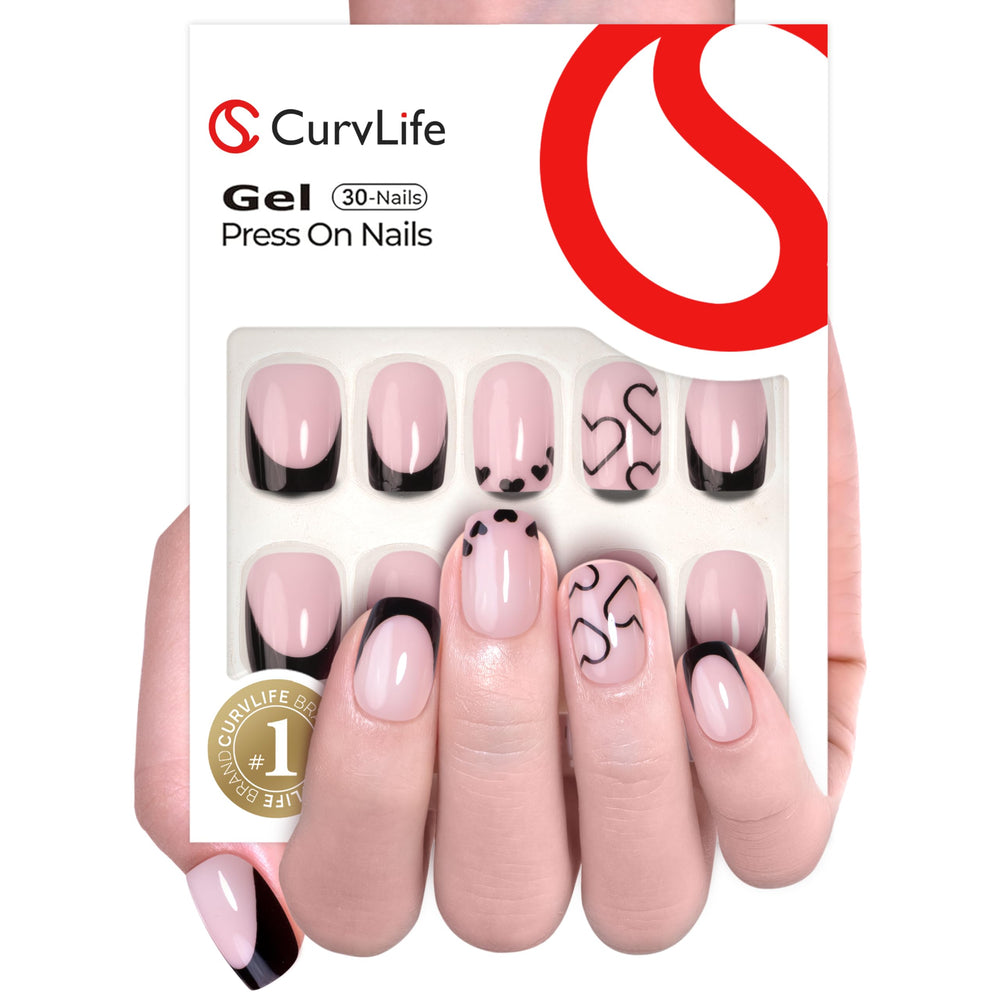 Ongles Curvlife adhésifs au design abricot pour un look rapide et durable.