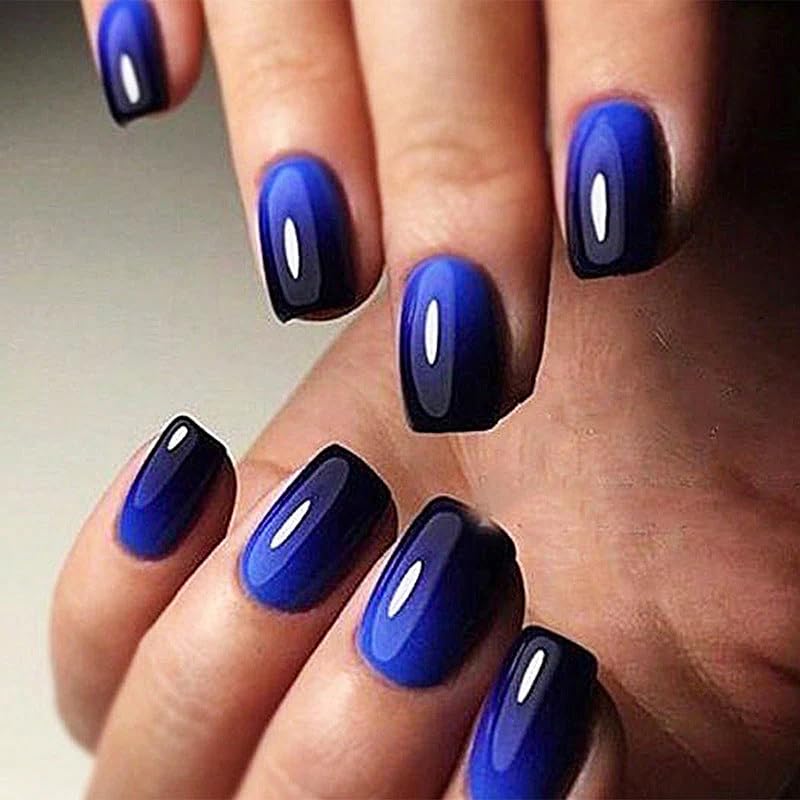 Curvlife onglets adhésifs en gel dégradé bleu, manucure rapide et durable.