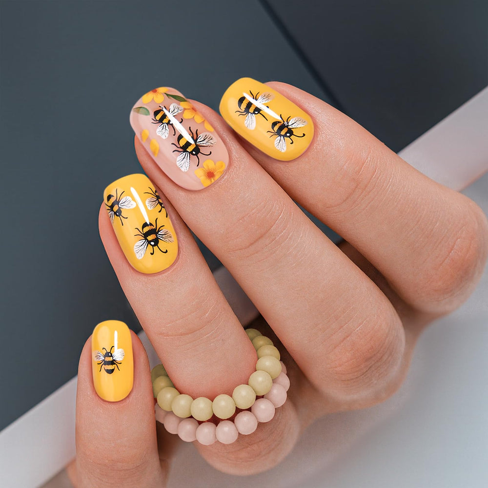 CurvLife onglets autocollants abeille design moyen pour une manucure rapide et naturelle