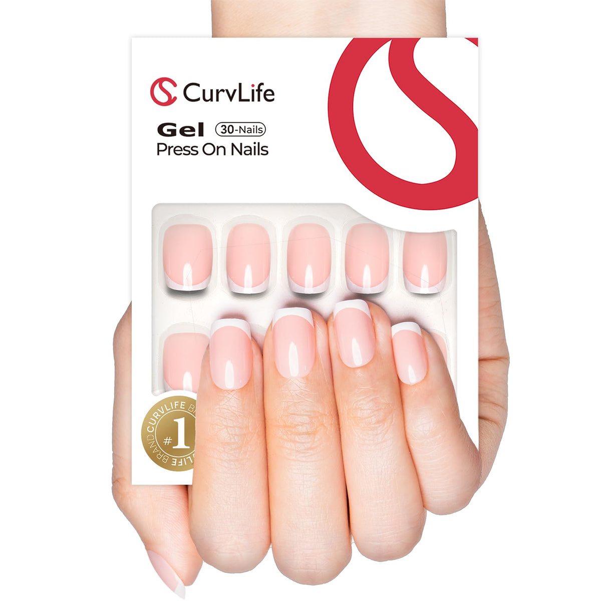 Curvlife onglets gel avec pointe française, ensemble, pour une manucure rapide et élégante.