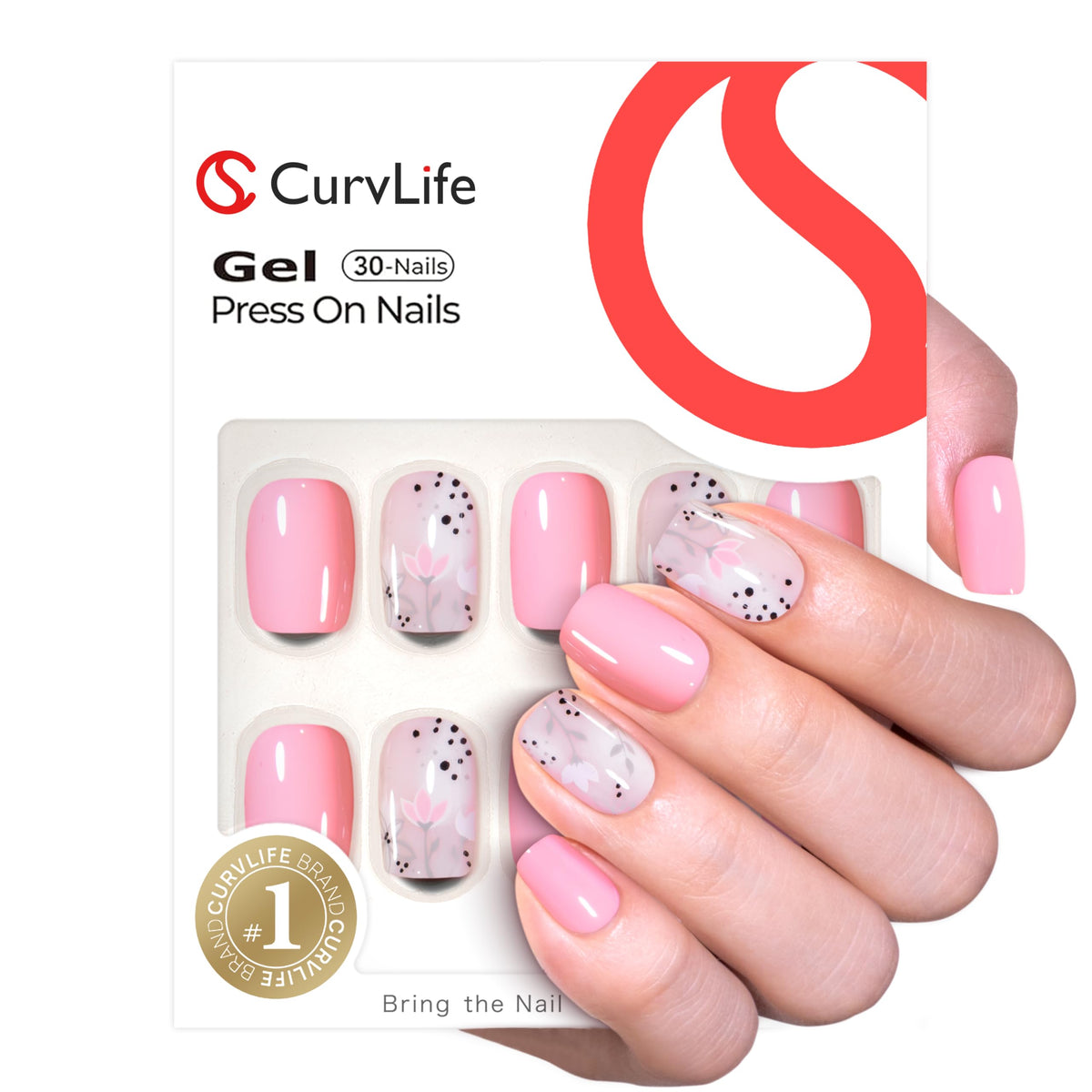CurvLife onglets press-on style fleurs, application rapide et fini naturel.