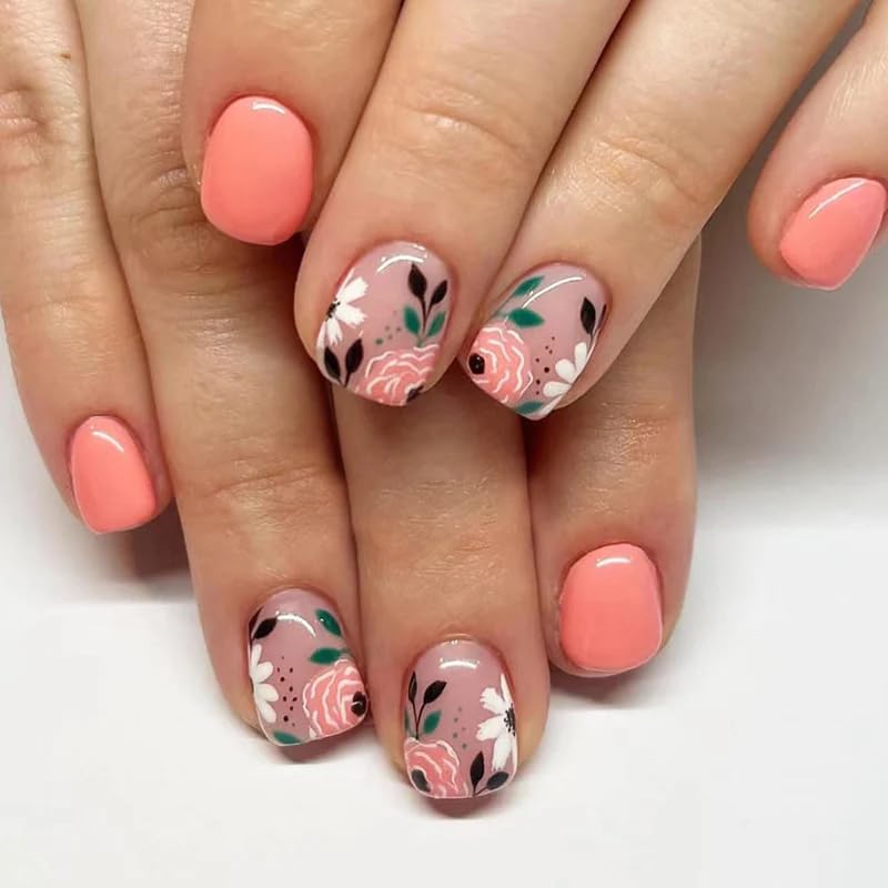 CurvLife Ongles presse-à-poser rouge-orange, fini gel élégant et rapide.