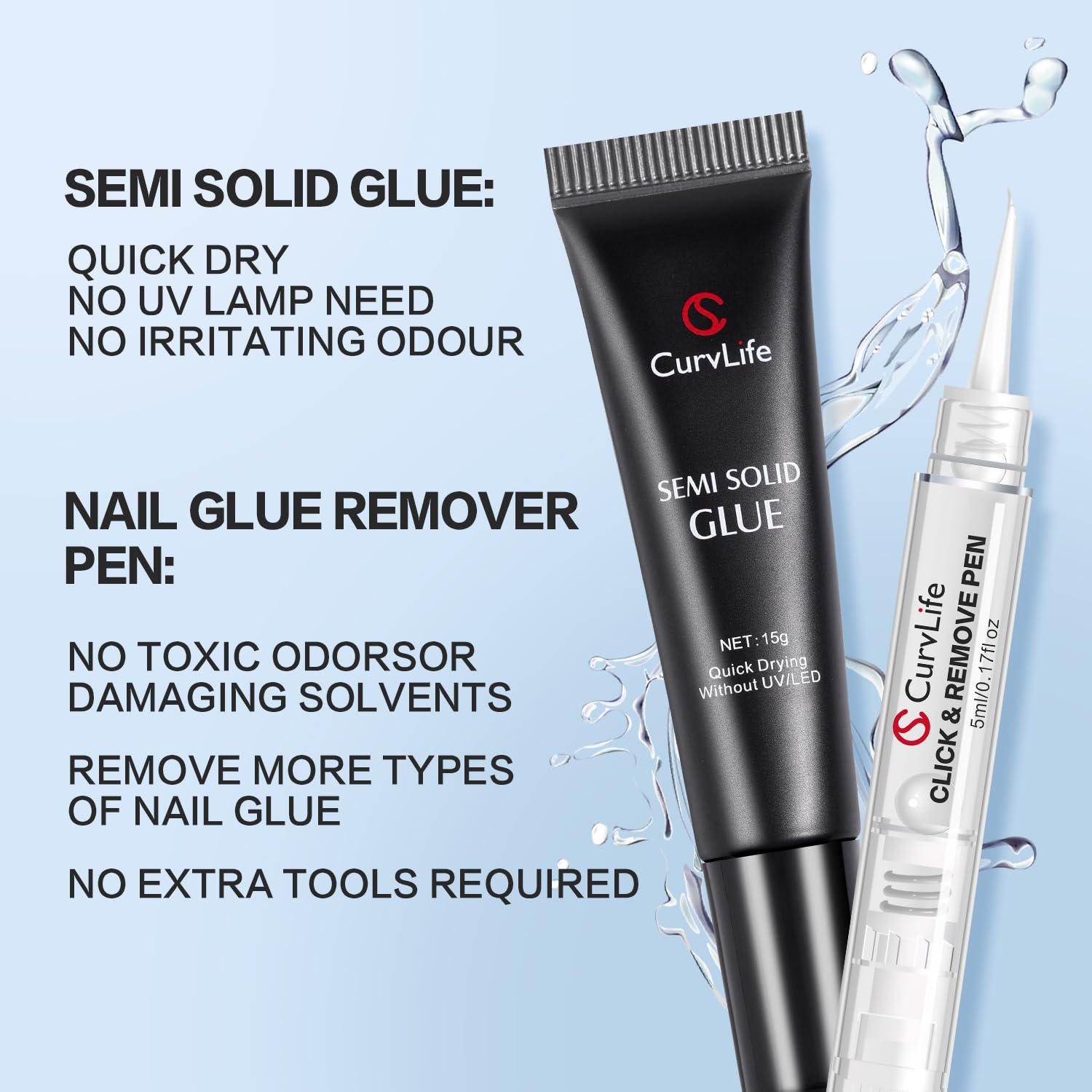 Curvlife stylo-dissolvant pour ongles 5 ml, retrait précis en un geste.