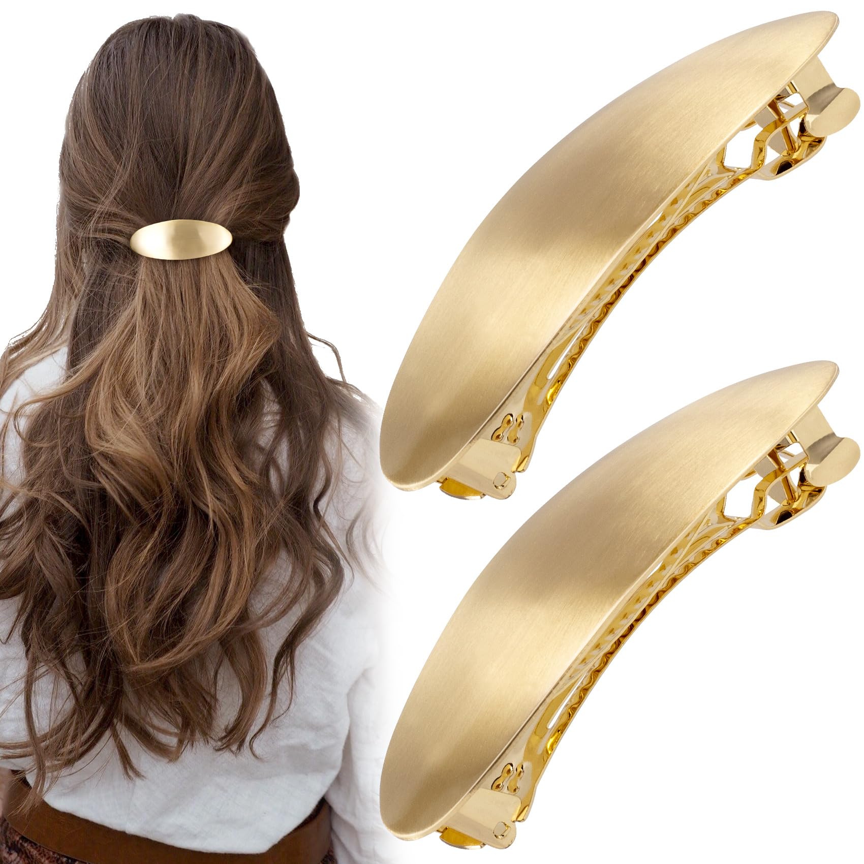 CustomyLife barrette oval en métal or, fixation durable pour cheveux longs.