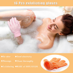 CVNDKN gants exfoliants 16 pièces – kit complet pour tout le corps.