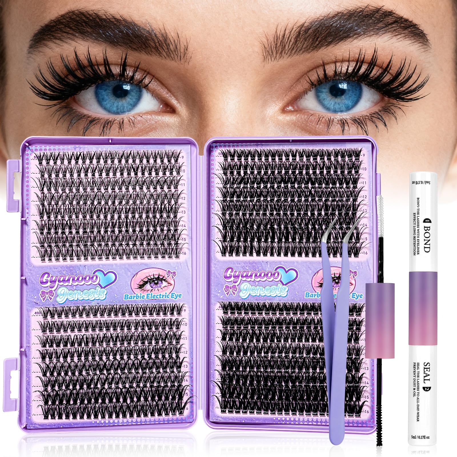 CyanoooGenesis Lash Clusters Kit: 640 clusters 9–16 mm pour un rendu naturel.