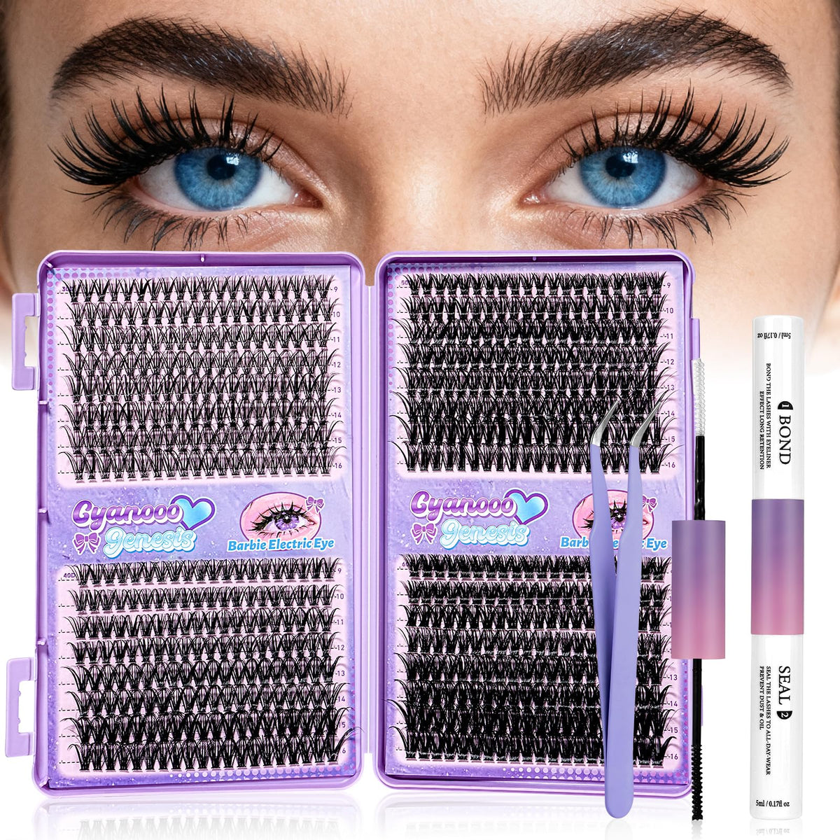 CyanoooGenesis Lash Clusters Kit: 640 clusters 9–16 mm pour un rendu naturel.