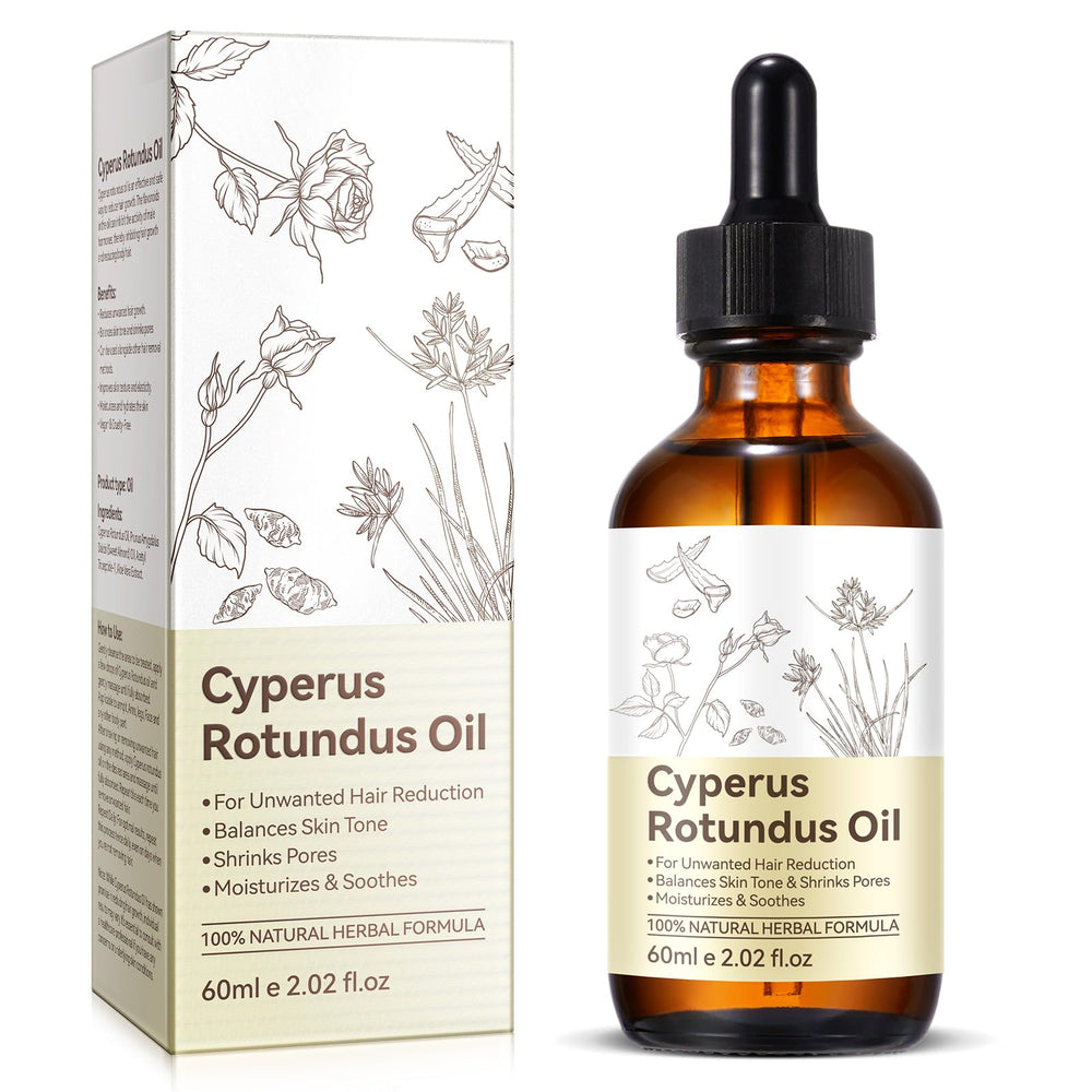 Cyprus Rotundus huile en bouteille, soin naturel pour peau douce et hydratée.