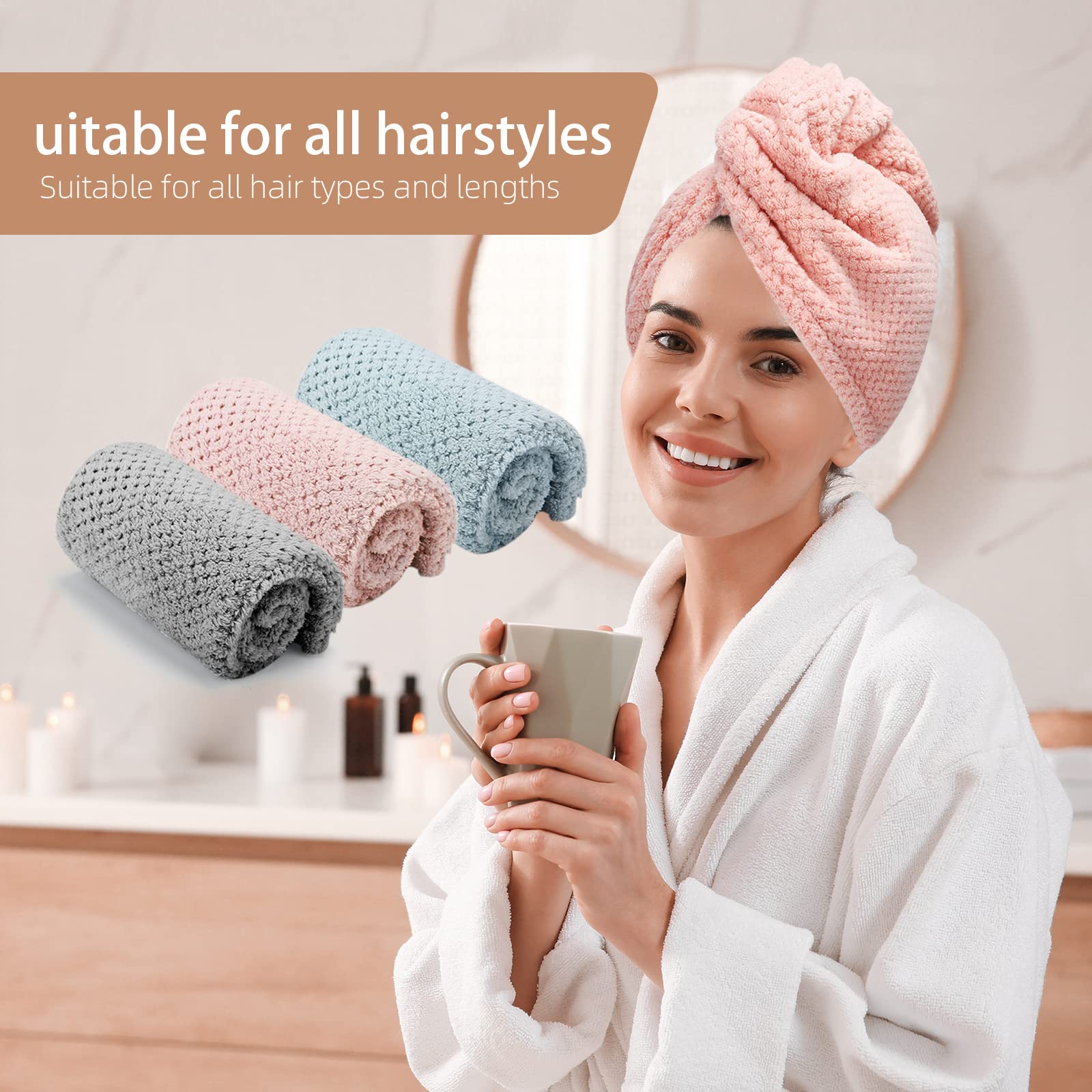 Turban séchage anti-frizz CZZXI gris, maintien les cheveux en place