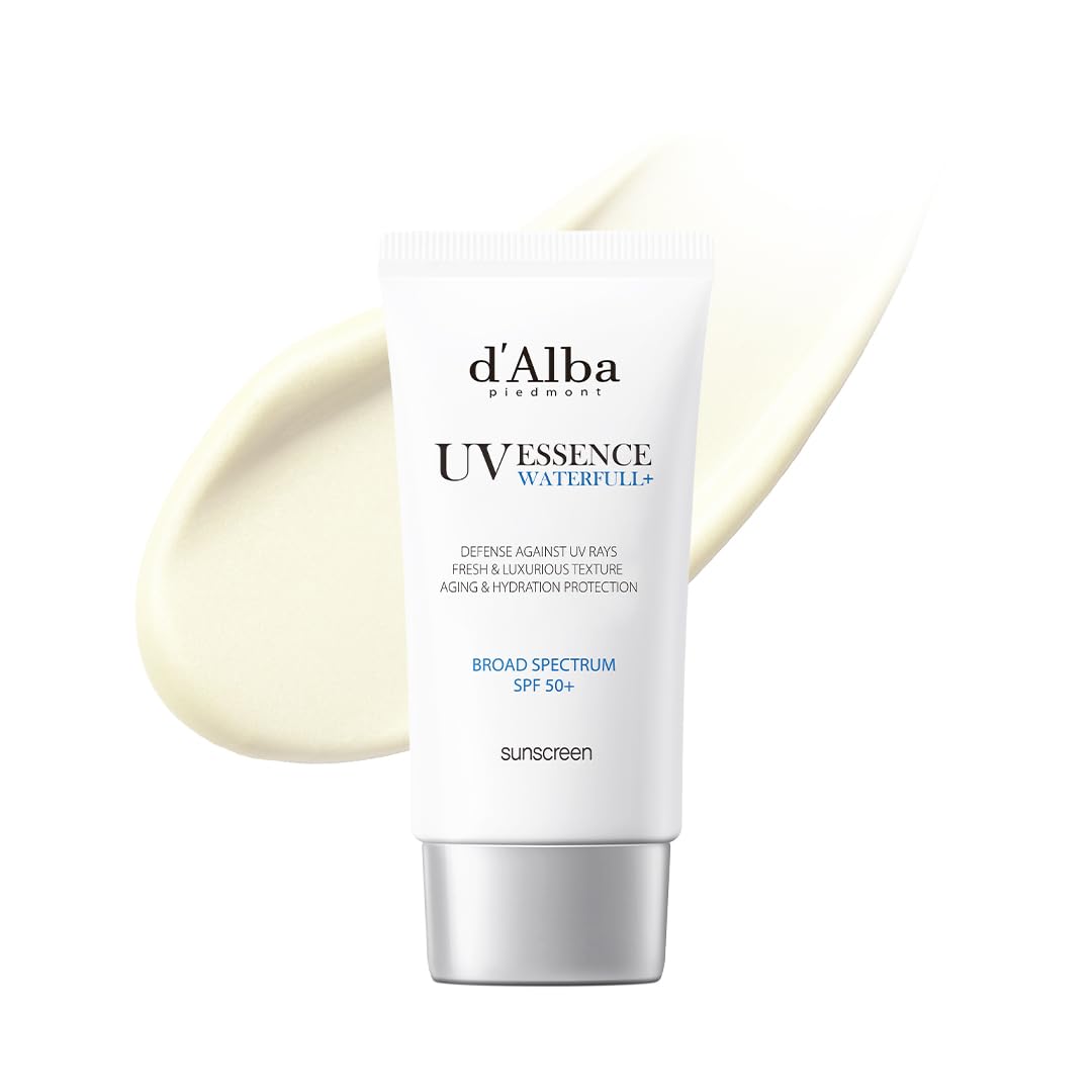 d'alba Piedmont Waterfull Essence – bouteille claire, hydratation rapide et protection SPF50+.