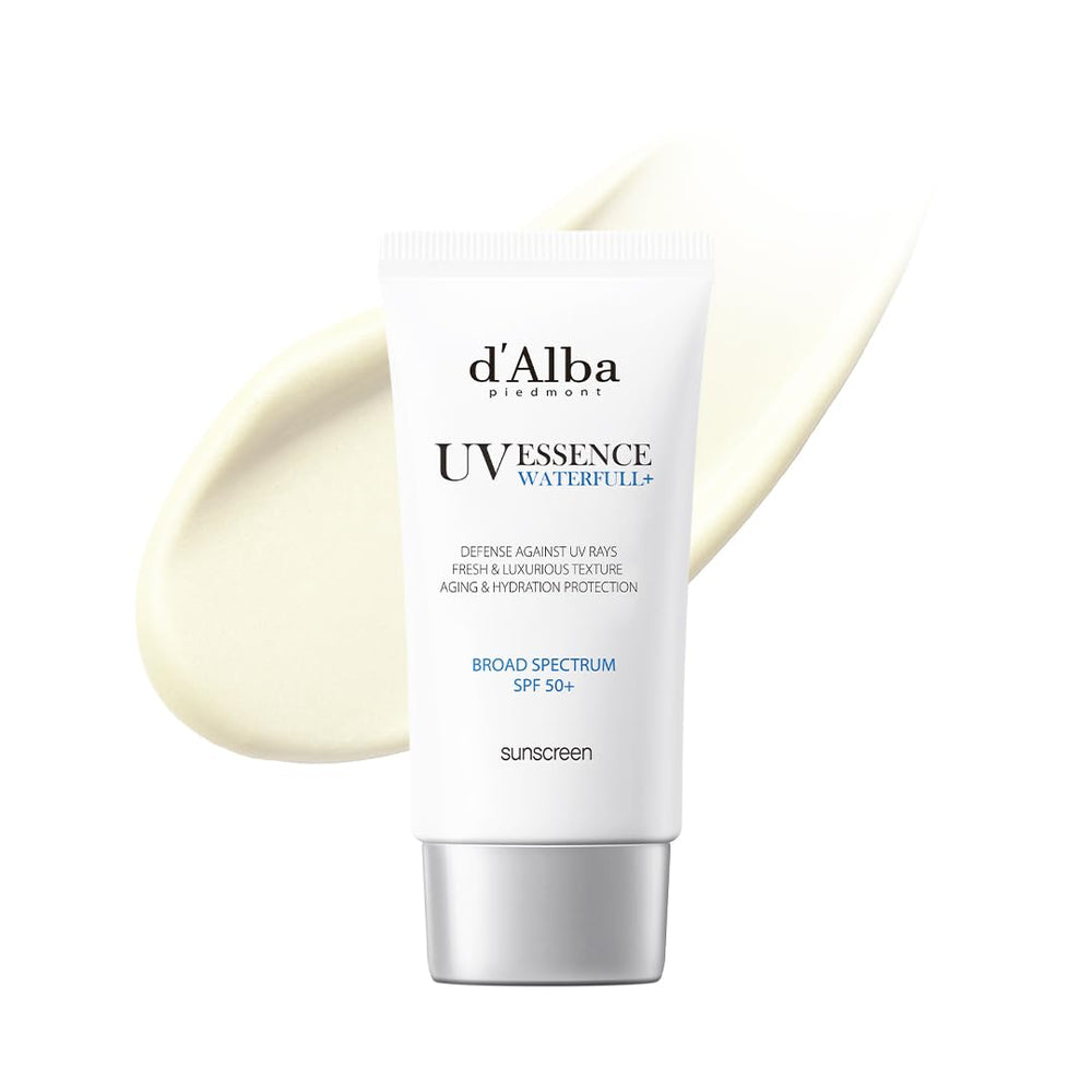d'alba Piedmont Waterfull Essence – bouteille claire, hydratation rapide et protection SPF50+.
